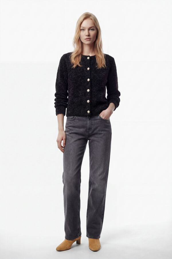 Vila Casaco de malha de l&atilde; e alpaca com bot&otilde;es de joia Preto