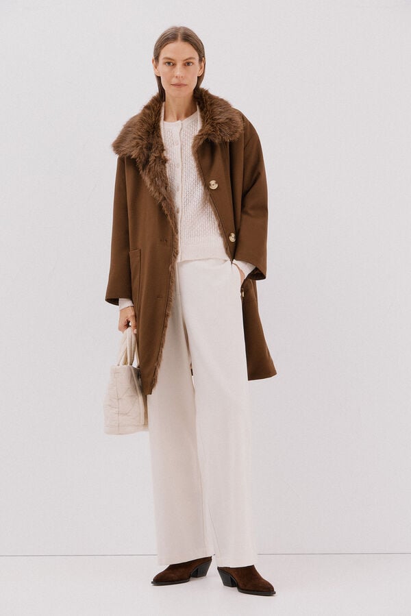 Cortefiel Parka with fur neck Dark brown