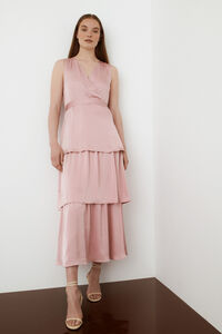 Cortefiel Satin-finish sleeveless dress Pink