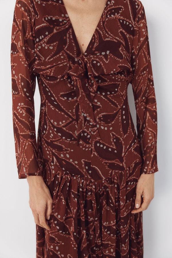Cortefiel Flowing printed dress Printed brown