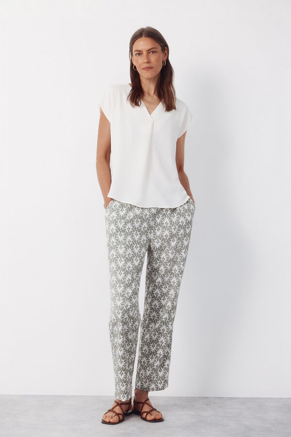 Cortefiel Flowy short-sleeve blouse Ivory