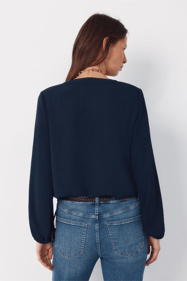 Cortefiel Mandarin blouse with buttons Navy