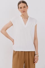 Cortefiel Basic mandarin collar t-shirt denied White