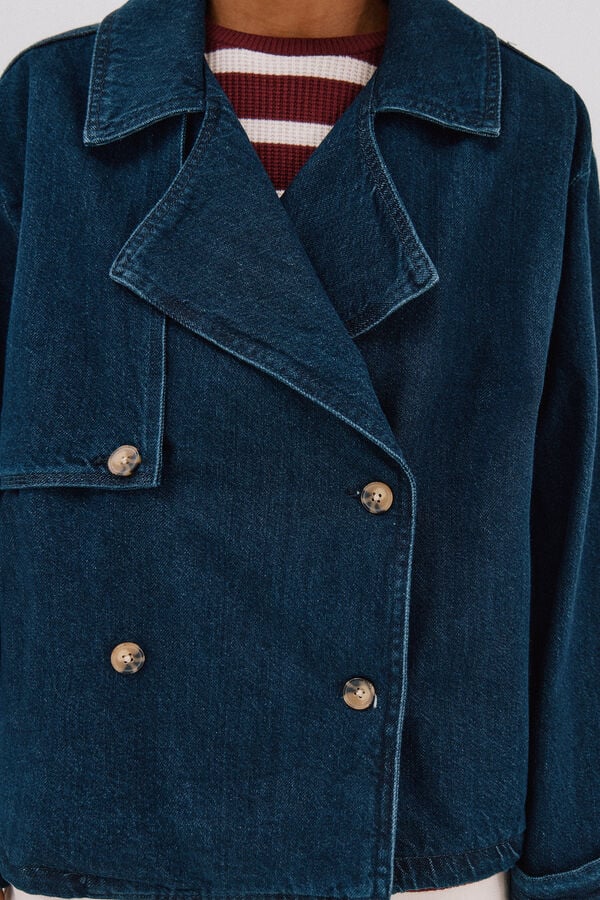 Cortefiel Short denim trench coat Navy