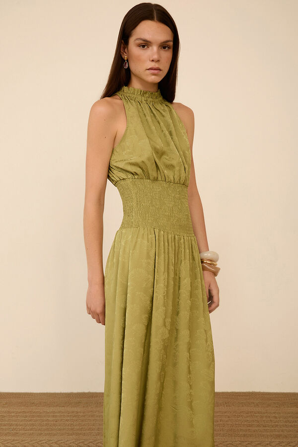 Meisie Jacquard fabric long dress Green