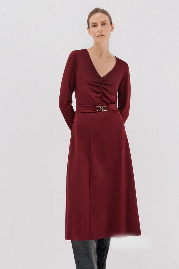 Cortefiel Vestido cinturón Vino