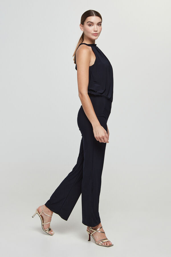 Cortefiel Long jumpsuit with tie Navy
