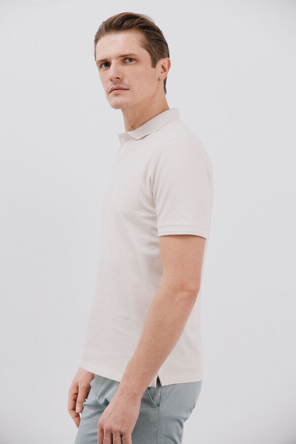Cortefiel Open neck structured polo shirt Ivory