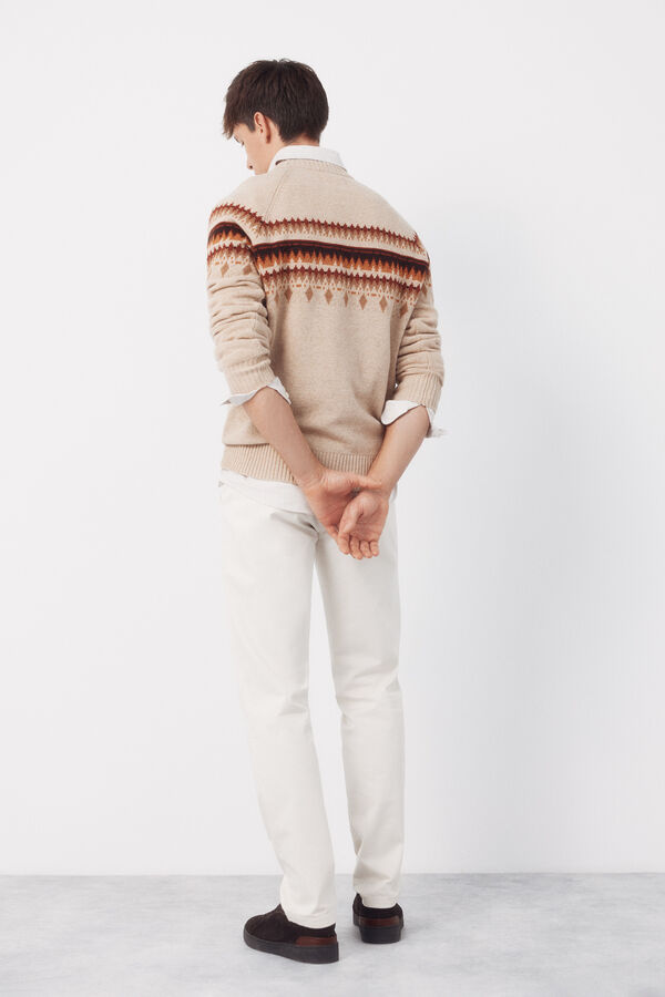 Cortefiel Jersey navideño fantasía lana cuello caja Beige