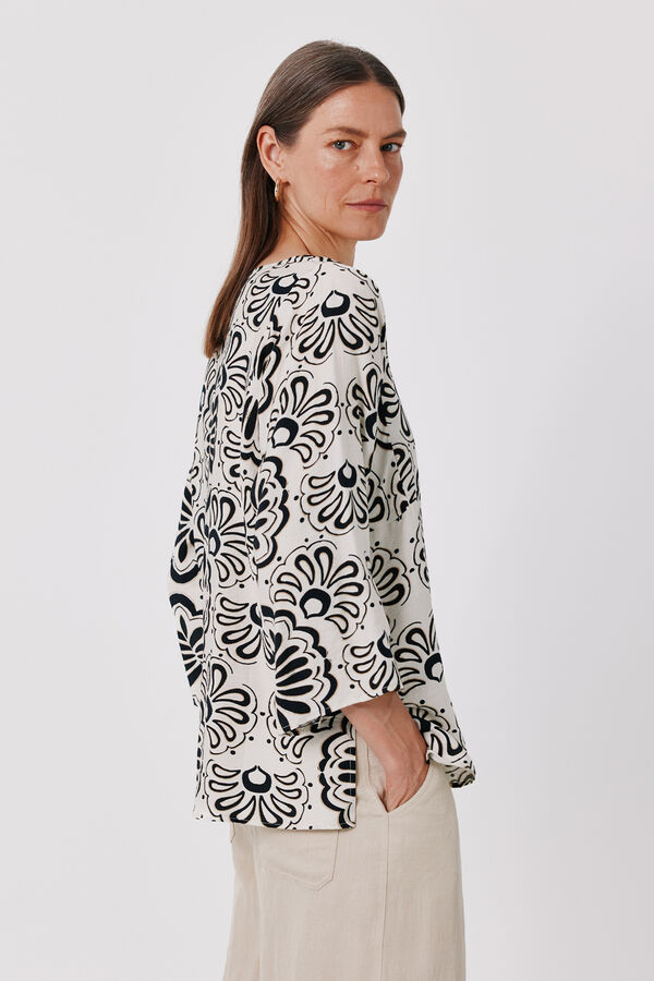 Cortefiel Printed loose tunic blouse Printed white