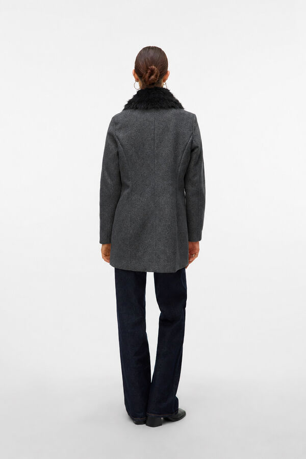 Vero Moda Sobretudo de fazenda com gola de pelo Cinzento