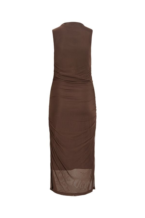 Vila Vestido midi drapeado Castanho