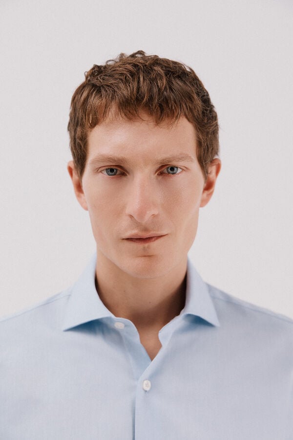 Cortefiel Plain easy-iron dress shirt Blue