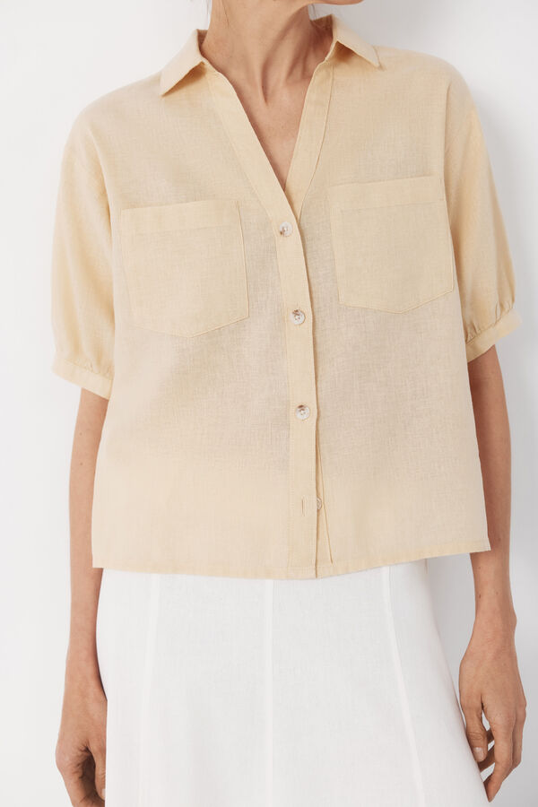 Cortefiel Rustic short sleeve shirt Yellow