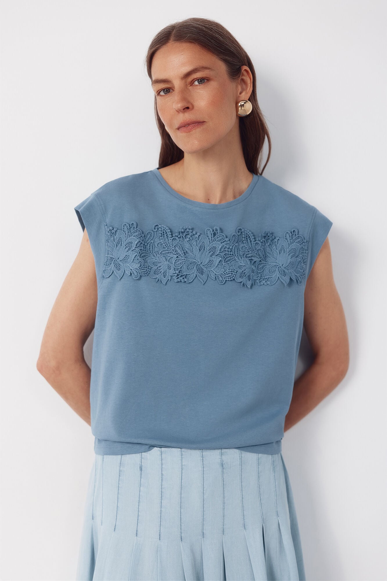 Cortefiel Floral crochet ribbon t-shirt