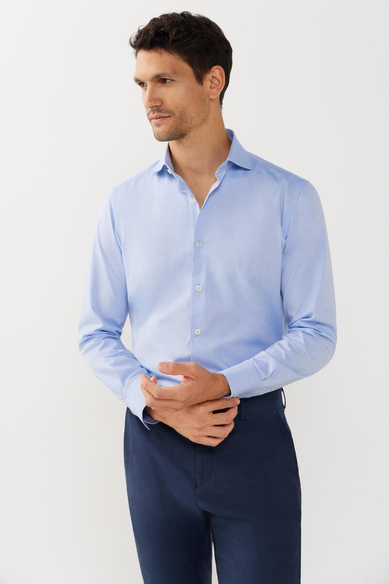 Cortefiel Plain Easy-iron dress shirt Blue