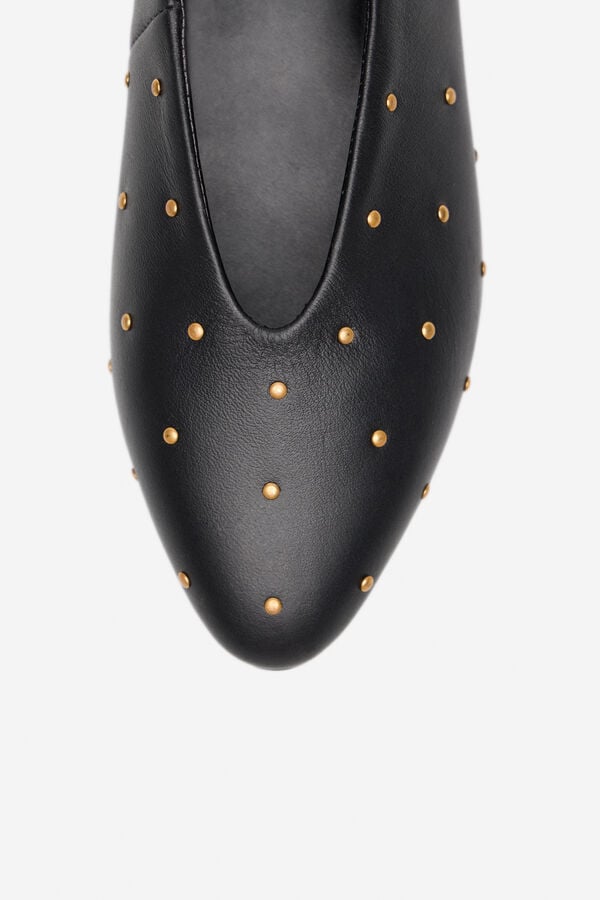 Cortefiel Studded leather ballerina Black