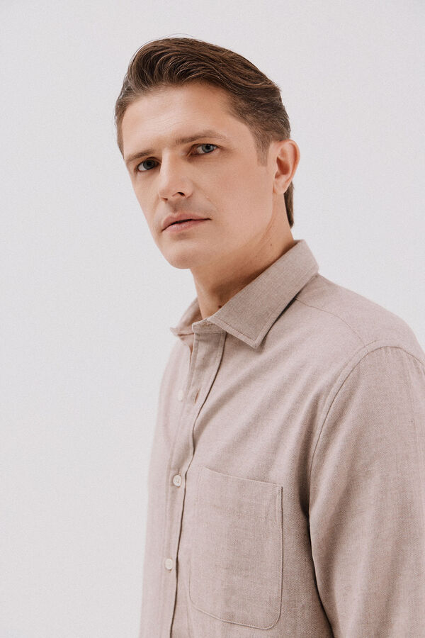 Cortefiel Flannel herringbone shirt Beige