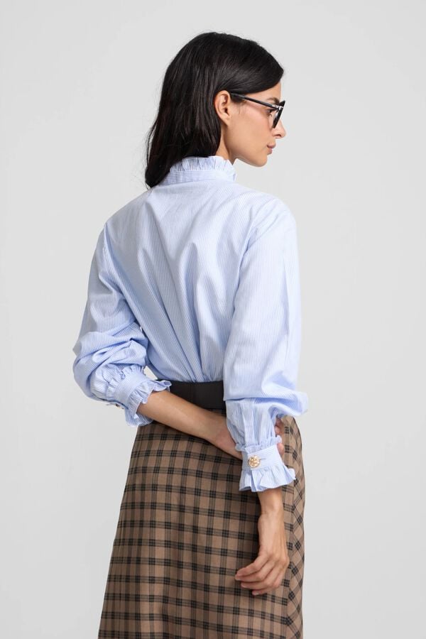 Silbon Camisa gola com folho detalhe punho &agrave;s riscas Azul