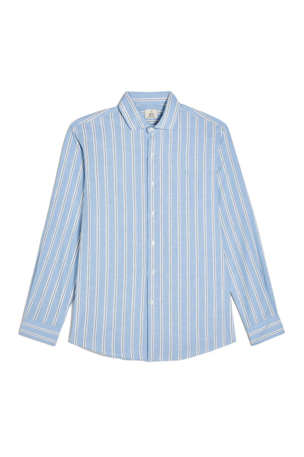 Cortefiel Camisa rayas algodón lino manga larga Azul oscuro