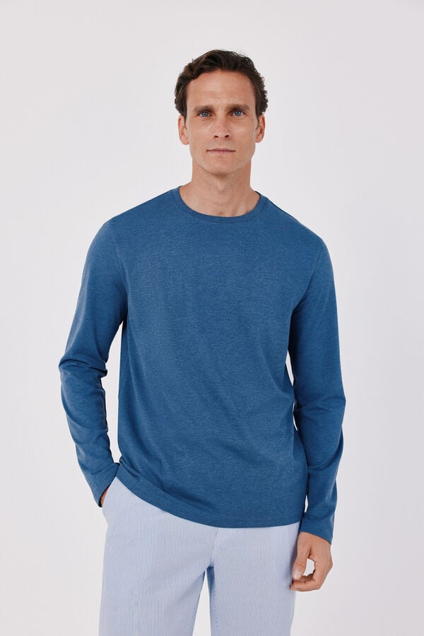 Cortefiel Jersey-knit and fabric pyjamas set Blue