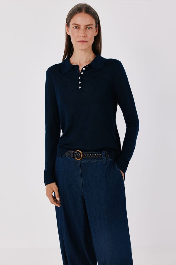 Cortefiel Fine knit polo shirt Navy