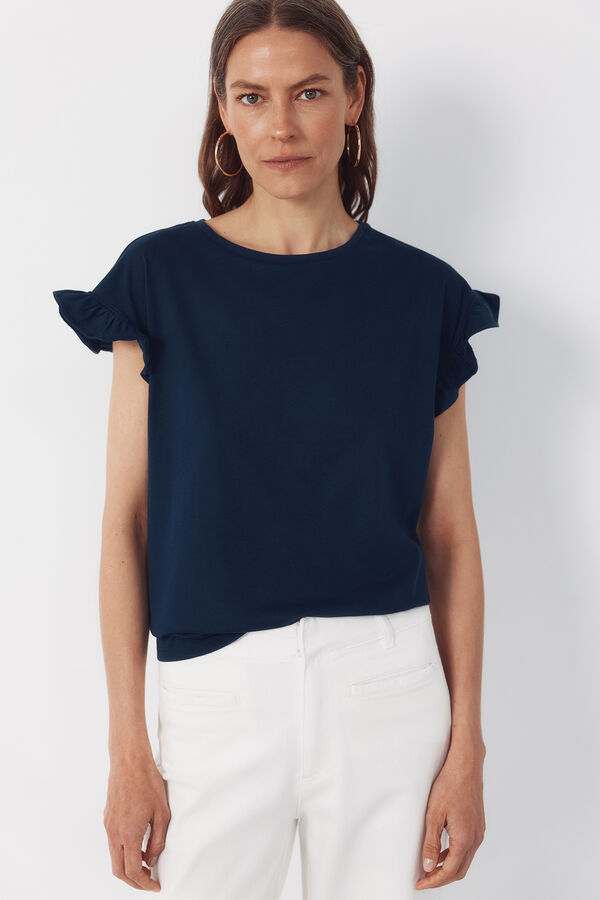 Cortefiel Essential ruffle t-shirt Navy