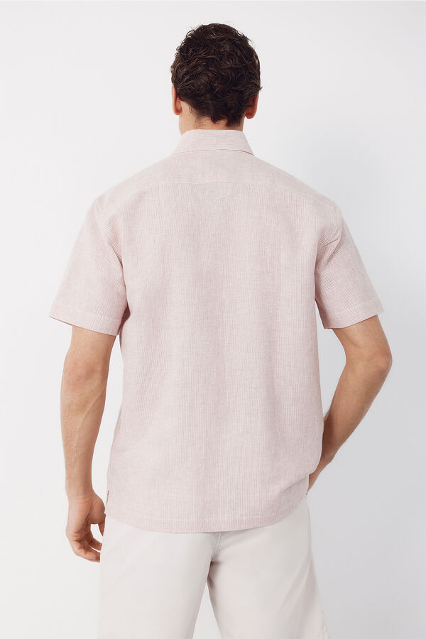 Cortefiel Linen short sleeve shirt Red