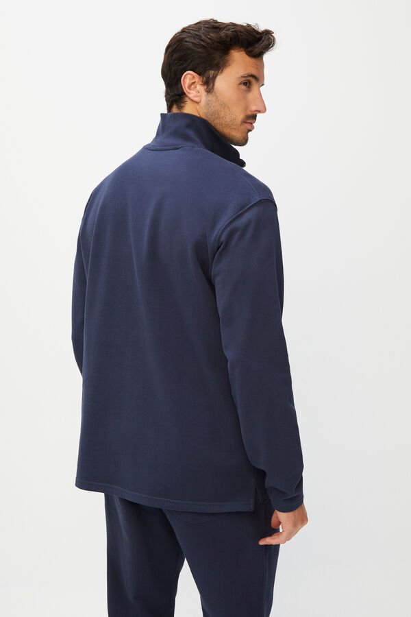 Cortefiel Long-sleeved organic cotton polo shirt Navy