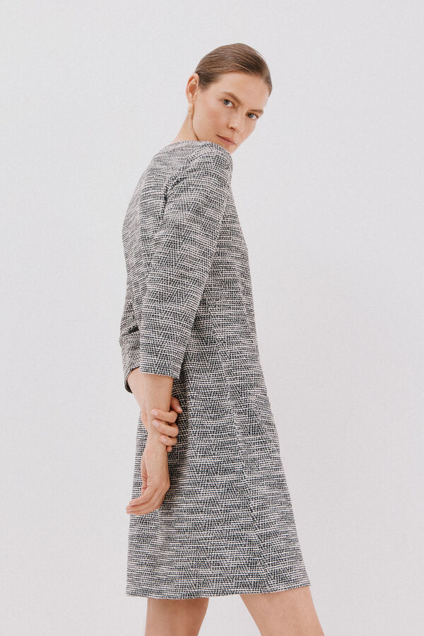 Cortefiel Short tweed dress Printed white