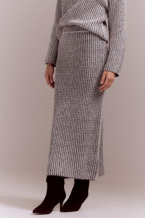 Cortefiel Skirt with veneered jersey-knit Printed grey