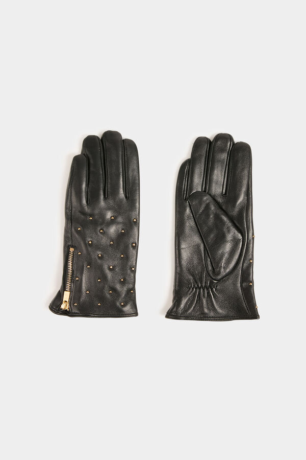 Morgan Guantes de cuero tachuelas Negro