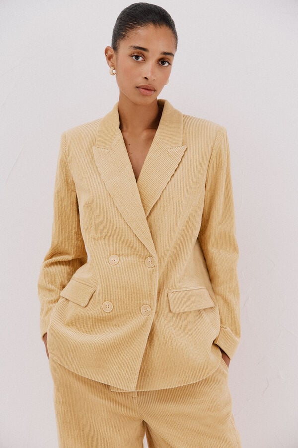 Cortefiel Blazer feminino de veludo Dourado