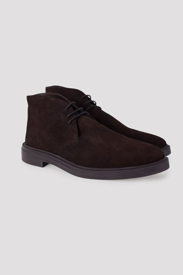 Cortefiel Suede lace-up boot Dark brown