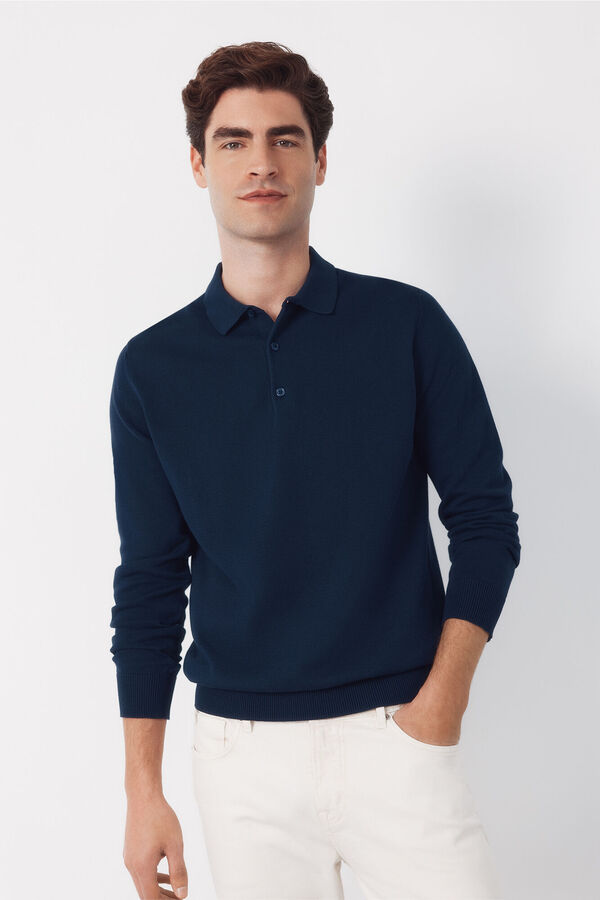 Cortefiel Camisa polo de algod&atilde;o de manga manga comprida Azul