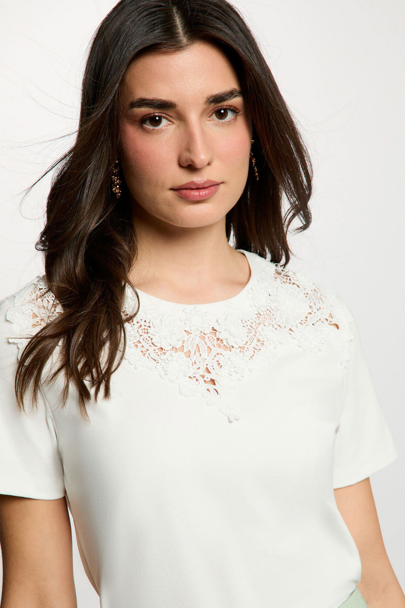 Morgan Camiseta de encaje con cuello redondo
