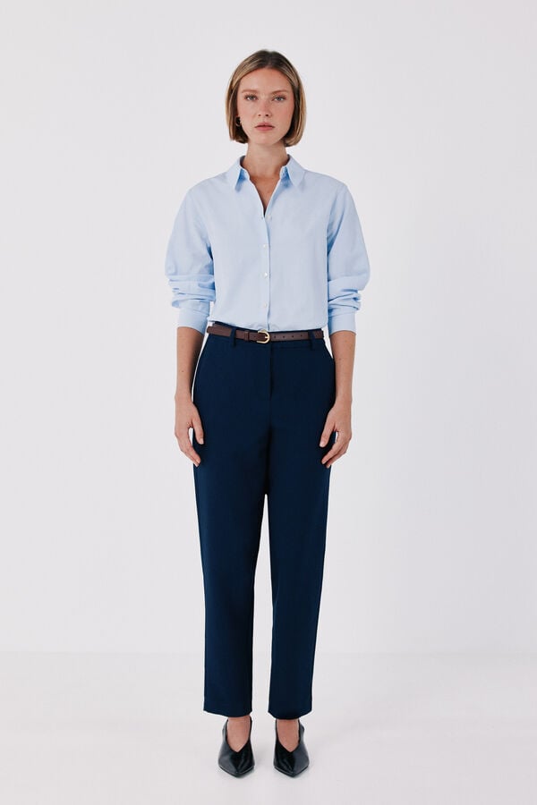 Cortefiel Women's tailored trousers with belt Navy