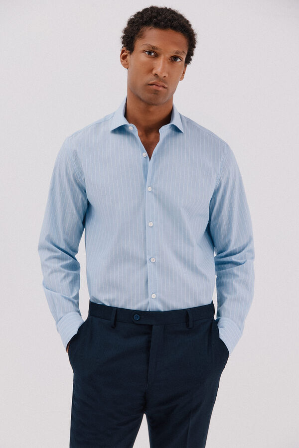 Cortefiel Easy-iron striped dress shirt Blue