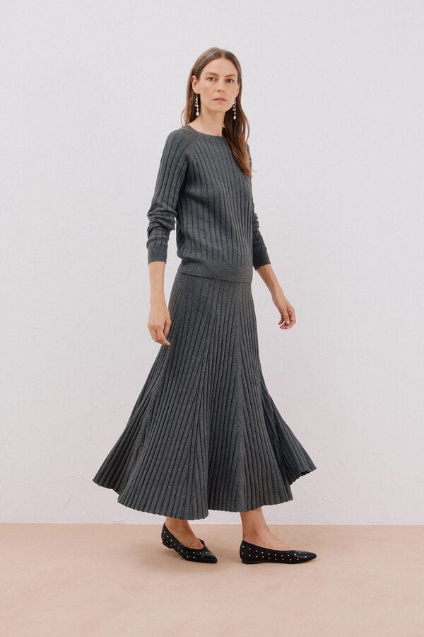 Cortefiel Flared jersey-knit skirt Grey