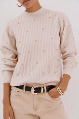 Cortefiel Jersey tachas doradas Beige