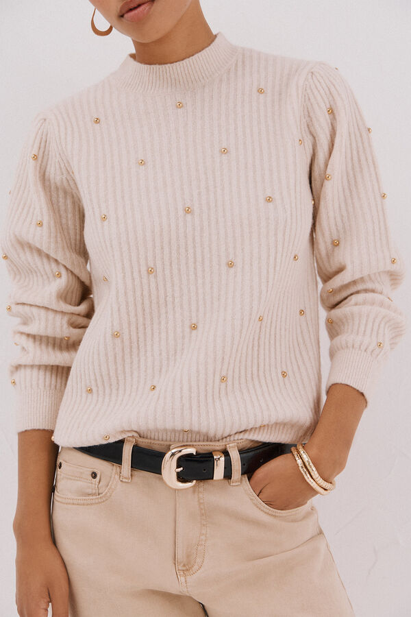 Cortefiel Jersey tachas doradas Beige