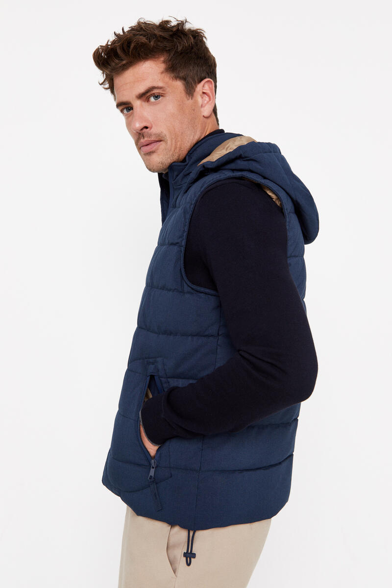 Cortefiel Quilted hooded gilet Blue