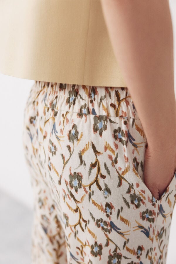 Cortefiel Linen trousers with gold buttons Multicolour