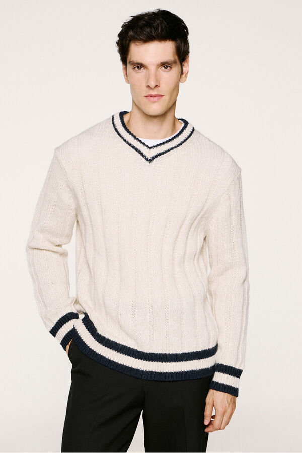 Selected Camisola de lã e alpaca com gola em V  Branco