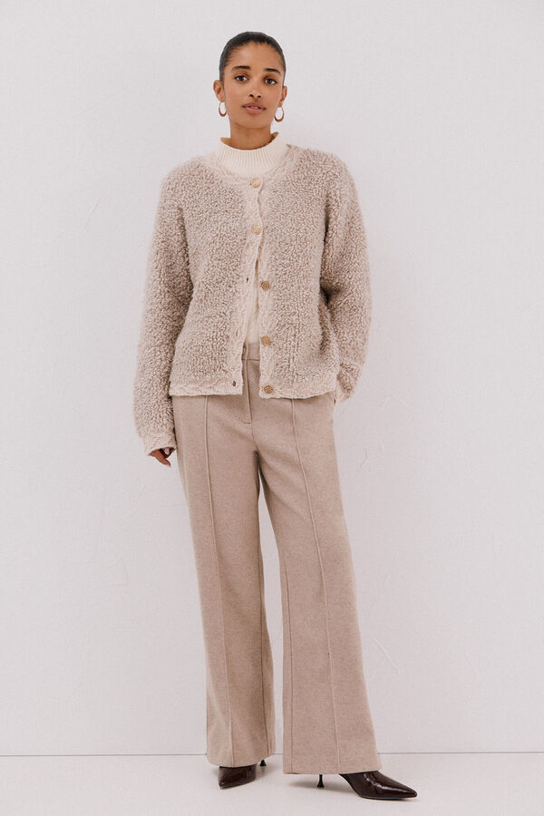 Cortefiel Boucl&eacute; jersey-knit jacket Ivory