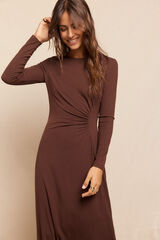 Slowlove Vestido punto frunce lateral Marrón