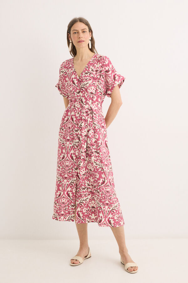 Cortefiel Pleated midi dress Multicolour