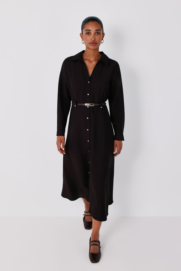 Cortefiel Midi shirt dress with belt Dark brown