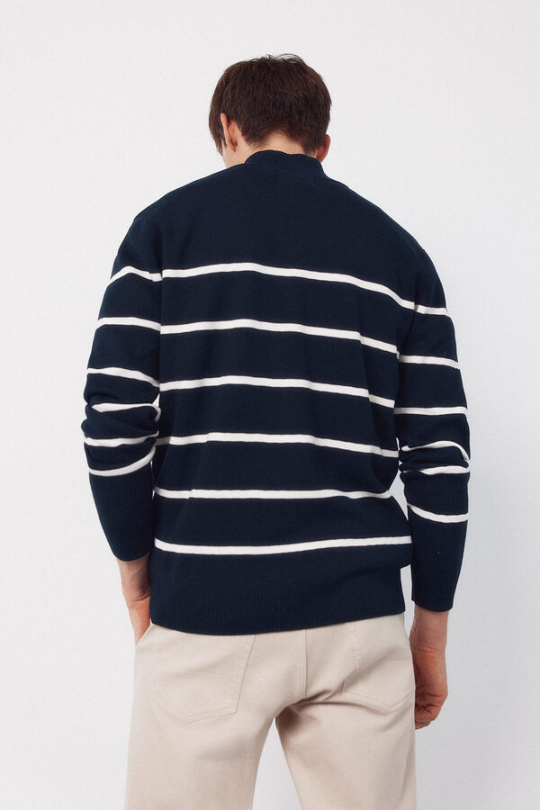 Cortefiel Striped jersey-knit with zip fastening  Navy
