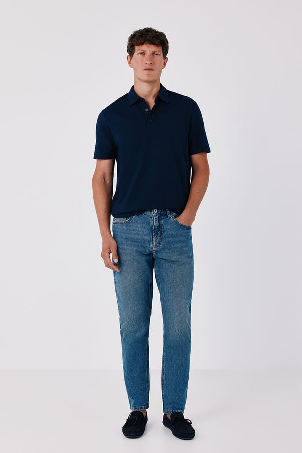 Cortefiel Ottoman structure polo shirt Navy